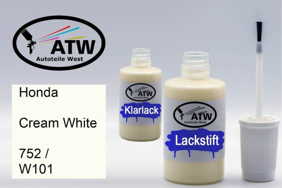 Honda, Cream White, 752 / W101: 20ml Lackstift + 20ml Klarlack - Set, von ATW Autoteile West.